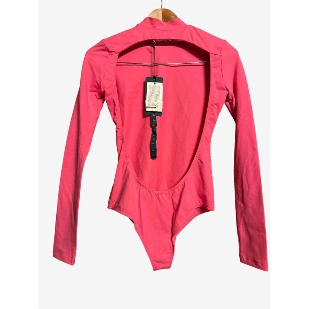 Kirin Pink Long Sleeve Open Back Bodysuit XS Jersey Material RFID Tag